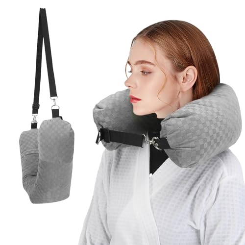 Stuffable Neck Pillow for Travel, Packable Neck Pillow (Grey-Checkerboard) - color: Grey-checkerboard