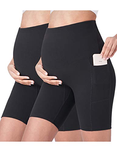 POSHDIVAH Maternity Biker Shorts Over the Belly with Pockets 5"/8" - color: 2pcs Black, size: Large