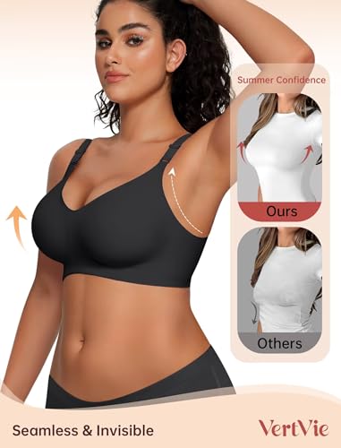 Vertvie Jelly Bra No Underwire Seamless Push Up Full Coverage - color: Black+brown, size: Large