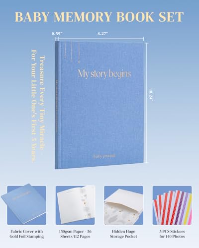 Baby Memory Book, Keepsake Baby Book Record from Pregnancy to Age 5, 8"x10"