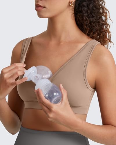 G4Free BareFeel Maternity Bra Wireless Nursing for Breastfeeding V Neck - color: Toffee, size: Medium