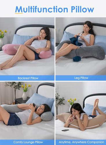 QUEEN ROSE Body Pillow for Side Sleepers, Cooling S Shaped Hug Pillow, Grey - color: Grey