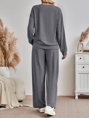 AUTOMET Womens Sweatsuits 2 Piece Lounge Matching Sweat Sets Fall Outfits - color: Dgrey, size: Large