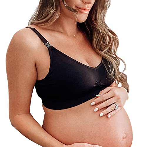 Mamaway Silky Seamless Nursing Maternity No Show Wireless Bra, Smooth, Cooling, Lightweight for Breastfeeding, Pregnancy - color: Black, size: Medium