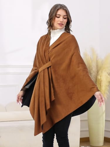 Moss Rose Women Shawl Wrap Poncho Open Front Cardigan Shawl for Fall Winter - color: Camel, size: Small