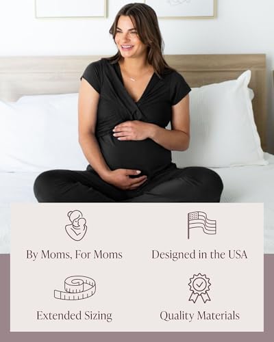 Kindred Bravely Davy Maternity and Nursing Pajama Set, Postpartum Sleepwear - color: Black, size: 2X