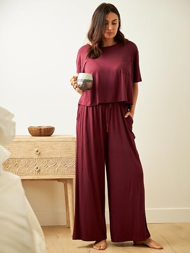 Kindred Bravely Aria Short Sleeve Crop Maternity Top, Nursing Breastfeeding - color: Deep Burgundy, size: Medium