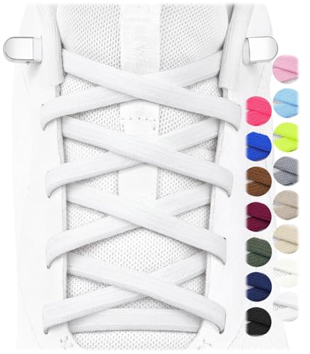 Stepace 2 Pairs Flat Elastic No Tie Shoe Laces for Kids and Adults Sneakers - color: White