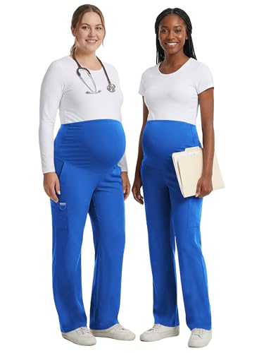 Women's Maternity Scrub Pants with 6 Pockets & 4-Way Stretch - color: Royal Blue, size: Large