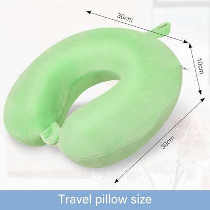 Neck Pillow for Travel U Shape Memory Foam Pillows, Green - color: Green