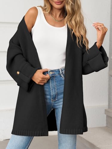 Saodimallsu Womens Oversized Long Cardigan Sweaters Casual Fall Trendy Coat - color: Black, size: Medium
