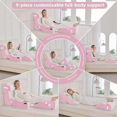 Wedge Pillow Set for After Surgery,White/Pink,9PCS-23.2" - color: White/Pink, size: 9PCS-23.2''