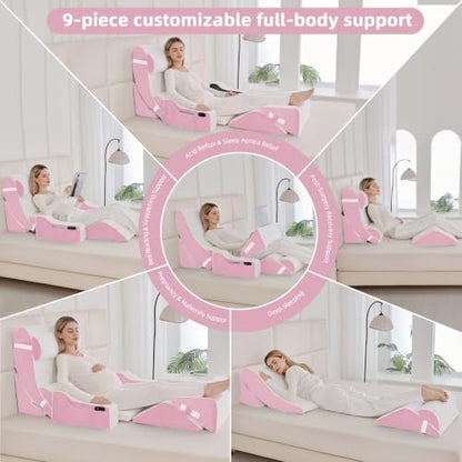Wedge Pillow Set for After Surgery,White/Pink,9PCS-23.2" - color: White/Pink, size: 9PCS-23.2''