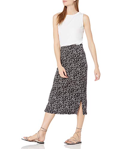 Amazon Essentials Women's Pull-On Knit Midi Skirt with Elastic Waist, Slits - color: Black White Abstract Animal, size: X-Small