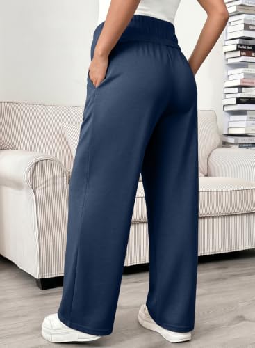 BLENCOT Maternity Pants Over Belly Stretchy Wide Leg Work Trousers - color: Dirty Blue, size: Medium