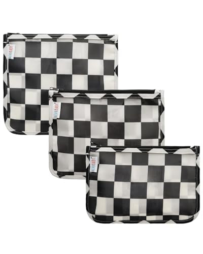 ALVA 3pcs Mess-Proof Travel Pouches,TSA Approved Toiletry Bag,Makeup Bag - color: Black grid