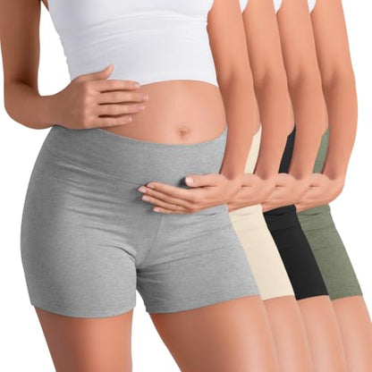 4 Pack Maternity Shorts - color: Gray Green, Light Gray, Beige, Black, size: Large