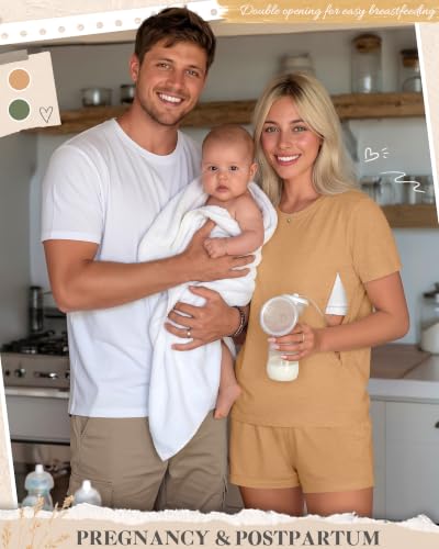 Riyiper 2 Packs Women's Nursing Pajamas Set - color: Yellow, Sage Green, size: Medium