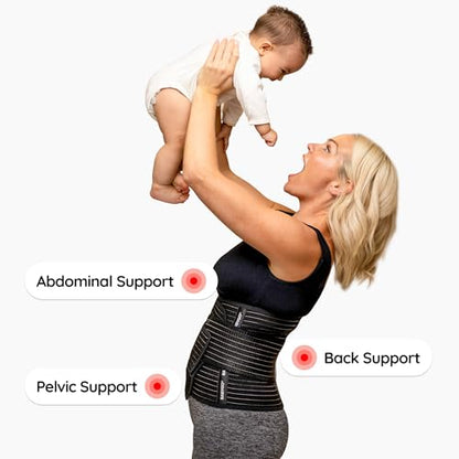 BABYGO® Postpartum Belly Band for Abdominal & C Section Recovery | Binder Wrap Women (One Size, Support +) - size: One Size