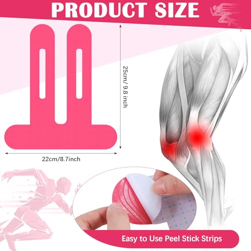 50 Pcs Precut Kinesiology Tape for Knees, Rose Red - color: Rose Red
