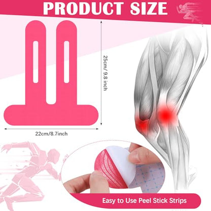 50 Pcs Precut Kinesiology Tape for Knees, Rose Red - color: Rose Red