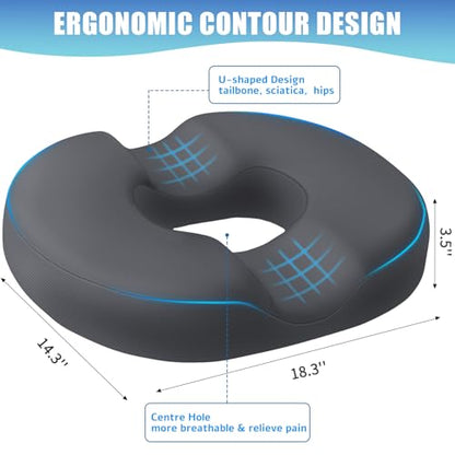 BlissTrends Donut Pillow Seat Cushion, Memory Foam Lifting Cushions - color: Grey, size: X-Large