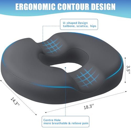 BlissTrends Donut Pillow Seat Cushion, Memory Foam Lifting Cushions - color: Grey, size: X-Large