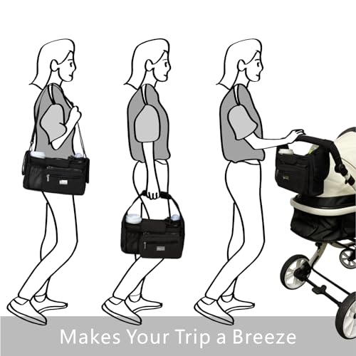 TOPDesign Universal Baby Stroller Organizer, Stroller Caddy with Detachable Mesh Bag & Heightened Insulated Cup Holders & Non-Slip Secure Hooks Accessories, Fits Most Strollers (Green) - color: Green, style: Pro