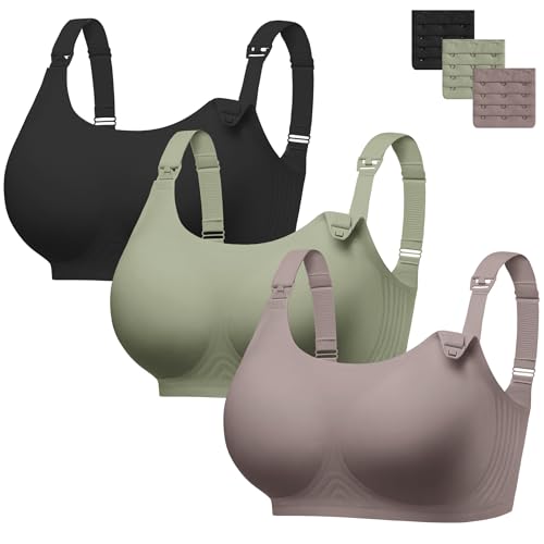 Women Nursing Bras for Breastfeeding Wireless Seamless Push Up Bralettes - color: Black/Coffee/Green, size: 3X-Large