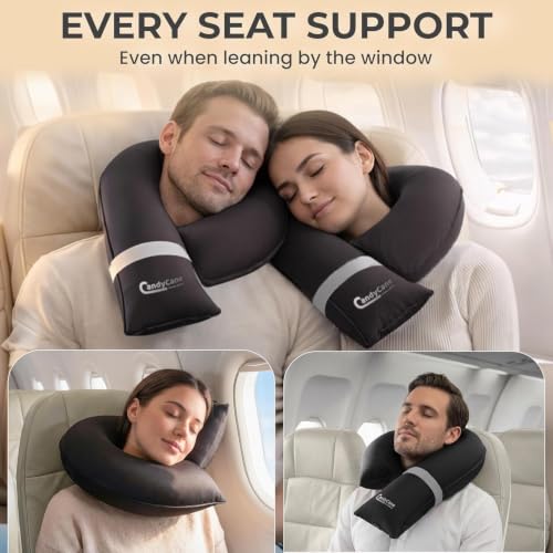 CANDY CANE Inflatable Airplane Travel Pillow, Supports Head, Neck & Chin - color: Navy