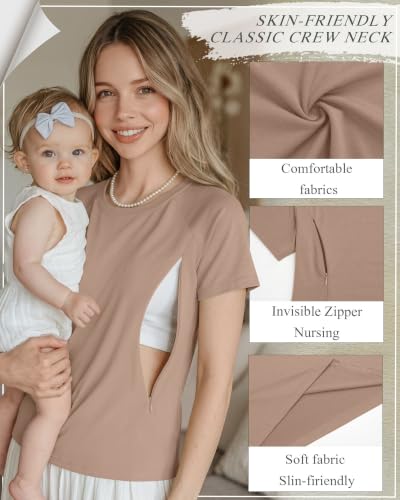 Huukeay 3 Pack Women's Nursing Tops - color: White, Khaki, Black, size: Large