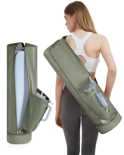 sportsnew Yoga Mat Carrier Bag for Women, Full-Zip Lightweight Pilates Bag - color: Army Green, size: Large pocket