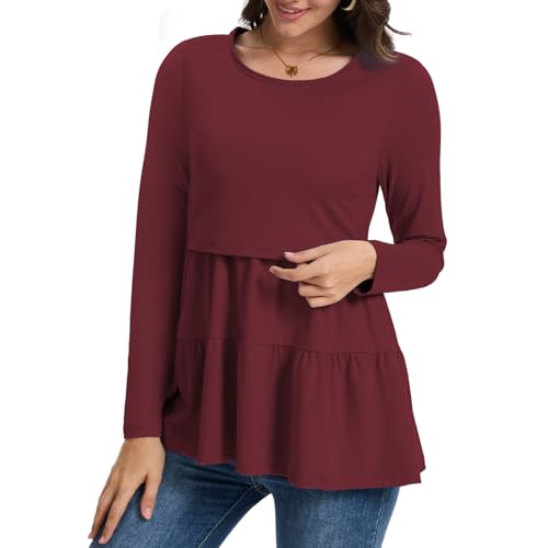 Bearsland Long Sleeve Nursing Top - color: Black & Dark Green & Dark Red, size: Small