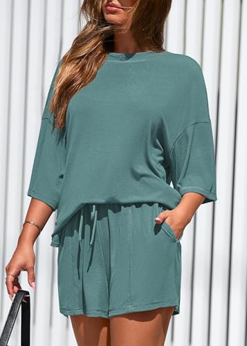 KIRUNDO 2 Piece Sets for Women Summer Lounge Sets Casual - color: Fruit Green, size: Small