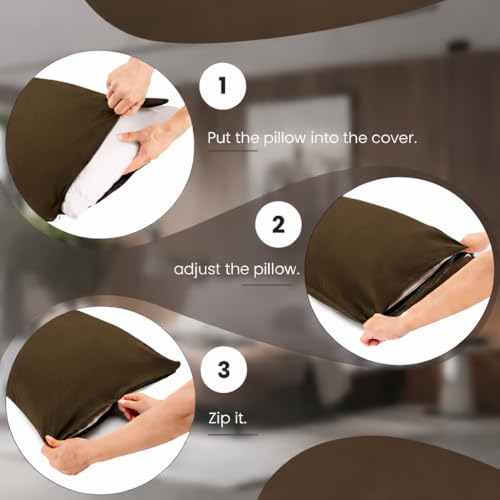EVOLIVE Body Pillow Cover 21"x54", Microfiber, Hidden Zipper, (Coffee) - color: Coffee