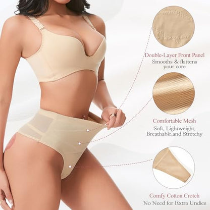 Tummy Control Thong Shapewear Underwear for Women Seamless Body Shaper Girdle Compression Panties - color: A1# Beige, size: Medium