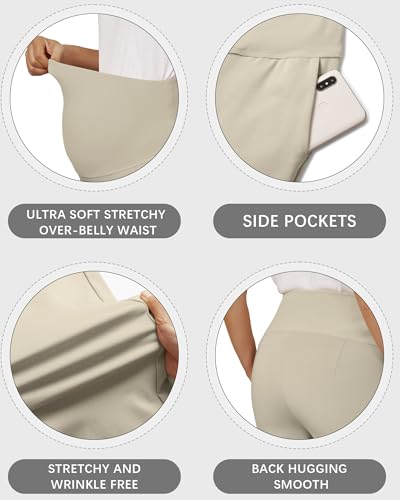 OUGES Women's Over Belly Straight Leg Maternity Pants with Pockets - color: Light Khaki, size: X-Large
