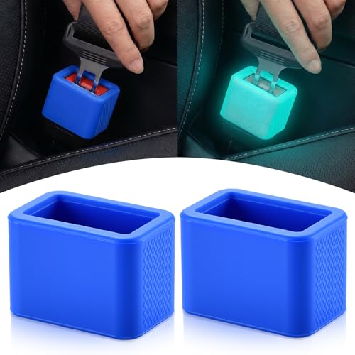Glow In The Dark Seat Belt Buckle Holder, 2 Pack Silicone Universal - color: Blue