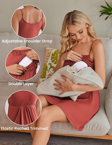 Ekouaer Womens Nursing Dress Summer Breastfeeding Maternity Clothes - color: Caramel, size: X-Large