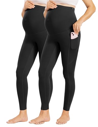 Enerful Maternity Leggings for Women - color: 2pack Black*2, size: X-Large