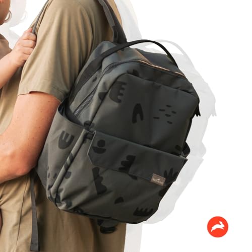 Mini Roo Diaper Bag Backpack, Charcoal Doodle Baby Bag - 6 Pocket Daily Use - color: Charcoal Doodle