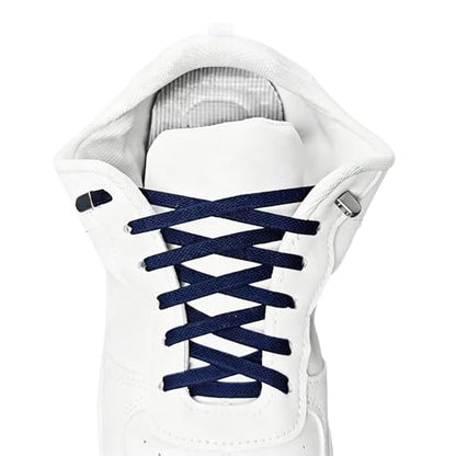 2 Pairs Elastic Shoe Laces No Tie Flat Shoelaces for Adults & Kids Sneakers - color: Navy