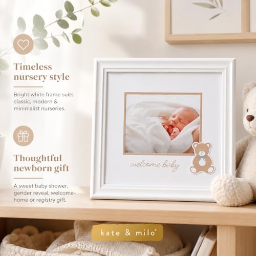 Kate & Milo Welcome Baby Photo Frame, Teddy Bear Design, White - color: Welcome Baby Teddy Bear Frame