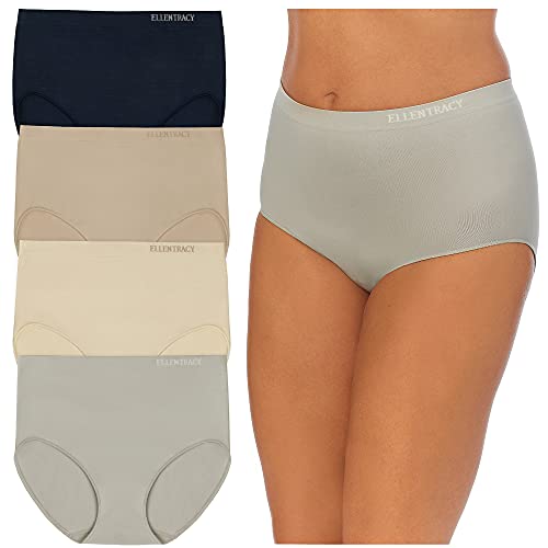 ELLEN TRACY Full Coverage Panties Seamless Underwear Briefs for Women 4pack - color: Grey/Navy Pack, size: Medium