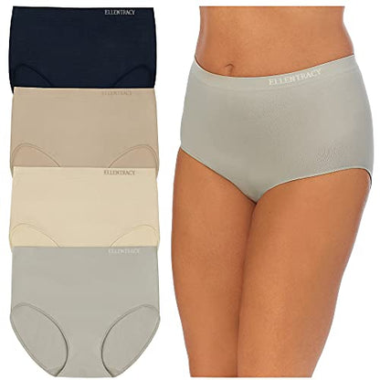 ELLEN TRACY Full Coverage Panties Seamless Underwear Briefs for Women 4pack - color: Grey/Navy Pack, size: Medium