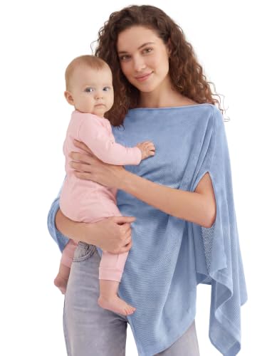 PATPAT Mesh Nursing Cover, Breathable Solid Knit Poncho, Sky Blue - color: Sky Blue