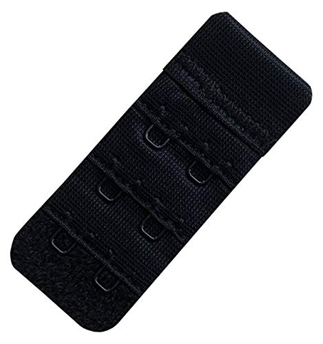 Women Pack of 3 Soft Comfortable 2 Hooks Bra Extender,2.4"x 1.5" - color: Black, 3/8 Inch Spacing