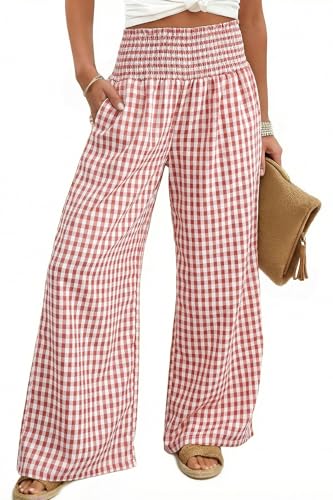 Dokotoo Women's Fall Gingham Wide Leg Casual Pants 2026 - color: Mineral Red, size: XX-Large