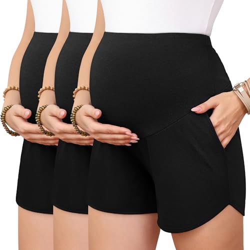 3 Pack Women's Maternity Shorts - color: Black, Black, Black, size: Large