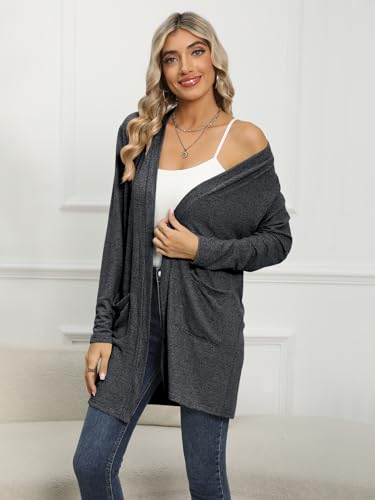 DB MOON Women Lightweight Cardigan Long Sleeve Sweater Open Front Outfits - color: Black, size: Small